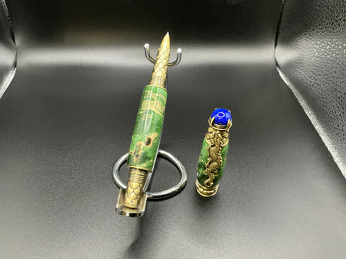 Dragon - Green dyed Box Elder Burl w/ Lapis