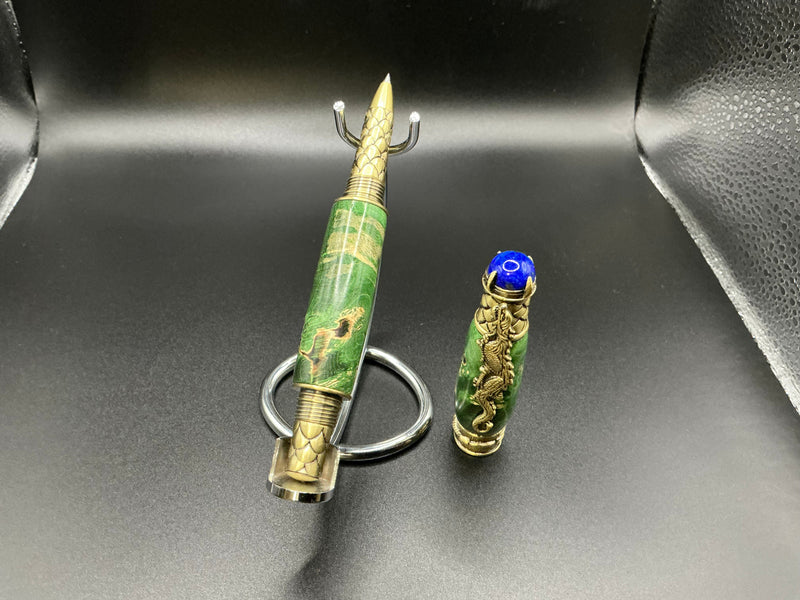 Dragon - Green dyed Box Elder Burl w/ Lapis