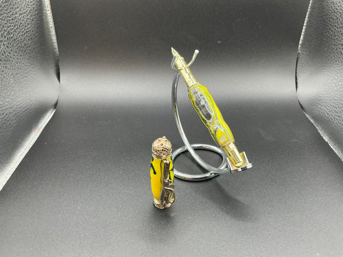 Sewing Pen - Yellow Damascus acrylic