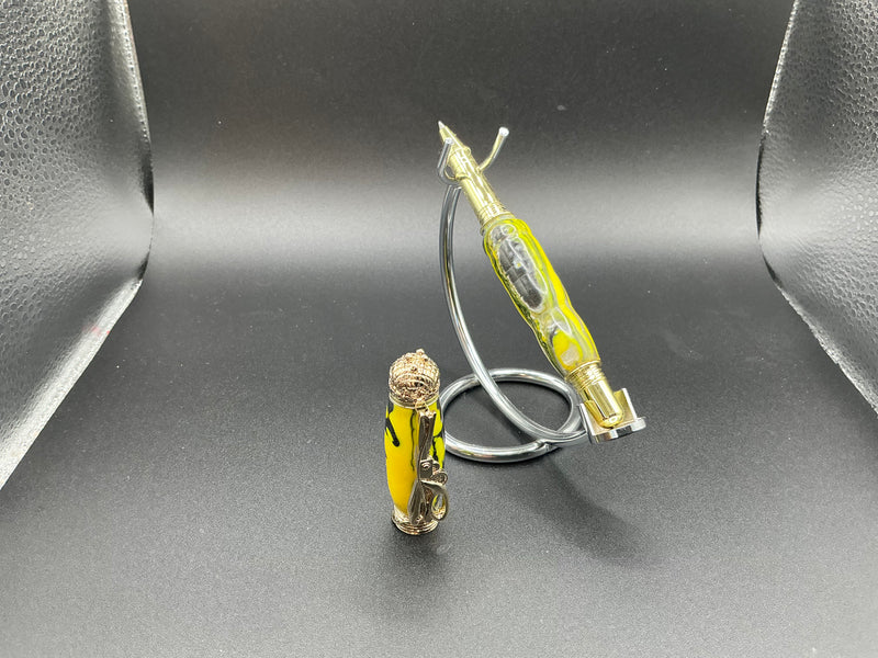Sewing Pen - Yellow Damascus acrylic